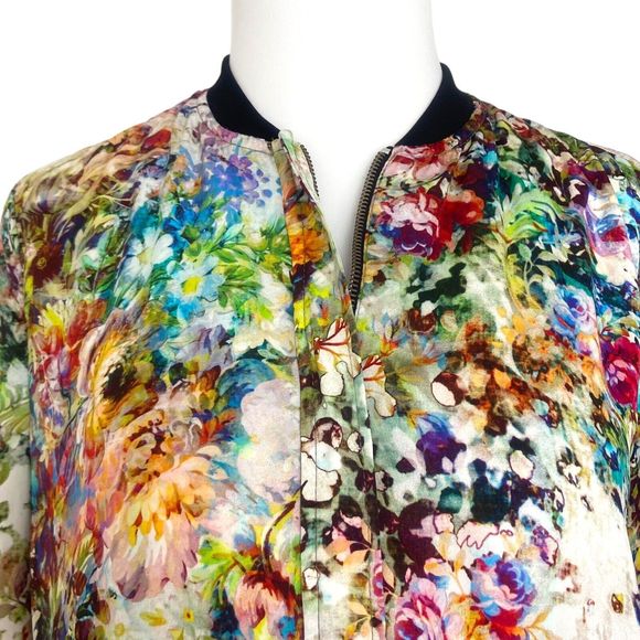 Zara Trafaluc Lightweight Bomber Jacket Size S Small Multicolored Floral Print - Picture 3 of 14